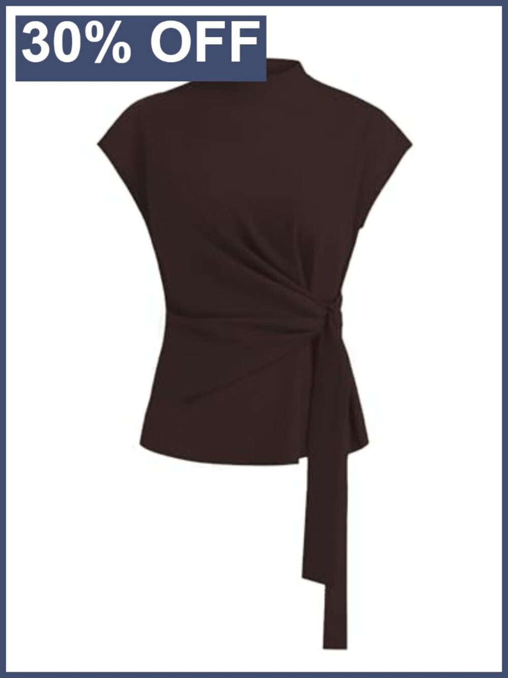 Women's Cap Sleeve Mock Neck Wrap Tie Front Work Blouse